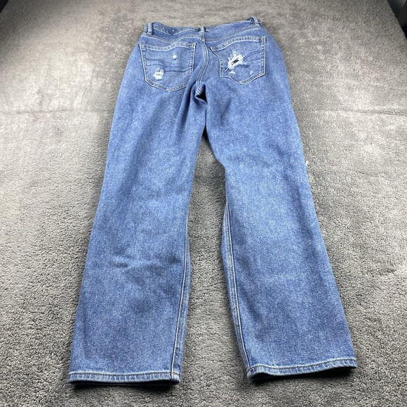American Eagle Stretch High Rise 90s Boyfriend Jeans Womens 2 R Blue Distressed - Picture 11 of 13